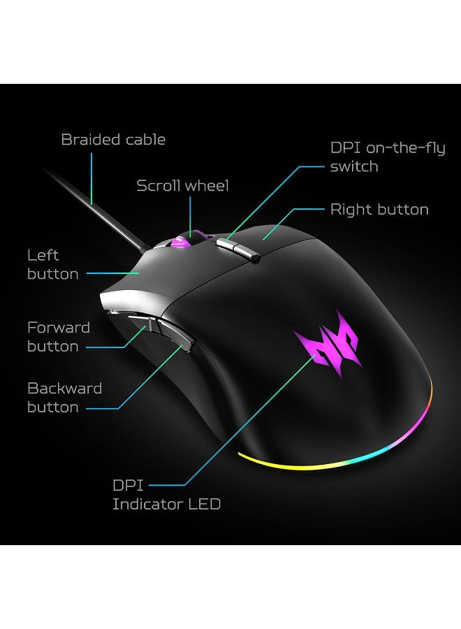 Acer Predator Cestus 330 Gaming Mouse with PixArt 3335 Sensor, Adjustable DPI Settings, 16.8 Million RGB Color Lighting Combinations & NVIDIA Reflex - Image 2